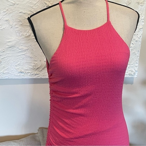 Lulu's Break the Rules Pink Ruched Asymmetrical Midi Dress Sleeveless Sz S - Picture 5 of 10